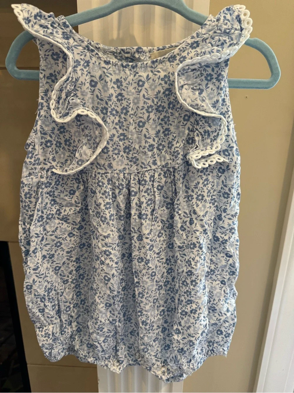Girls' Blue Floral Ruffle Dress